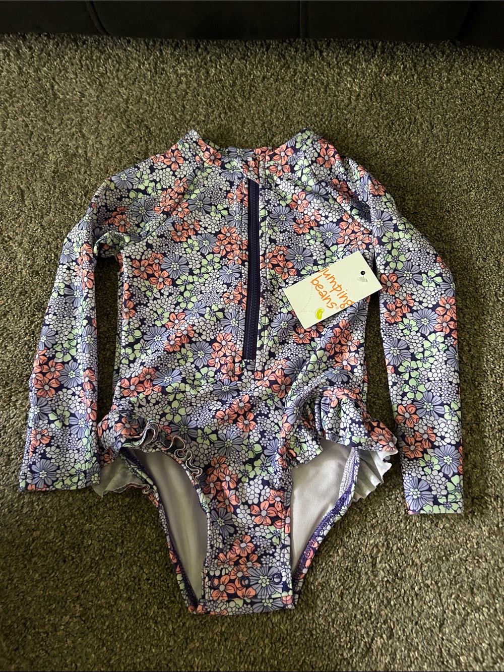jumping beans Purple Floral Long-Sleeve One-Piece Swimsuit